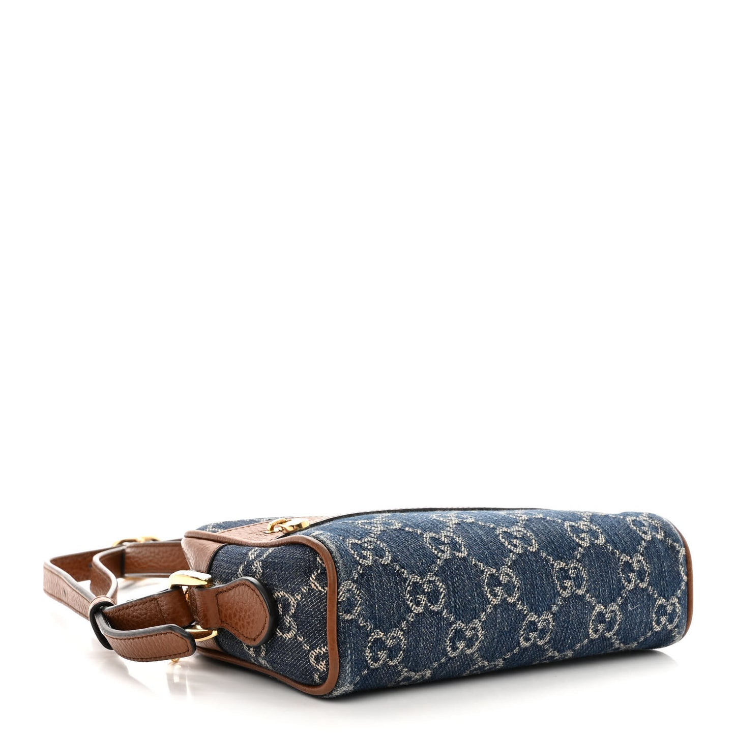 New Denim GG Monogram Dollar Calfskin Mini Ophidia Shoulder Bag Blue Tea Cuir Epilog