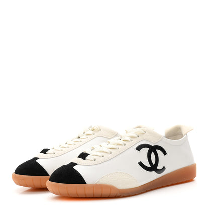 Chanel Calfskin Embossed Suede Sneakers 36.5 White Black 4 of 10