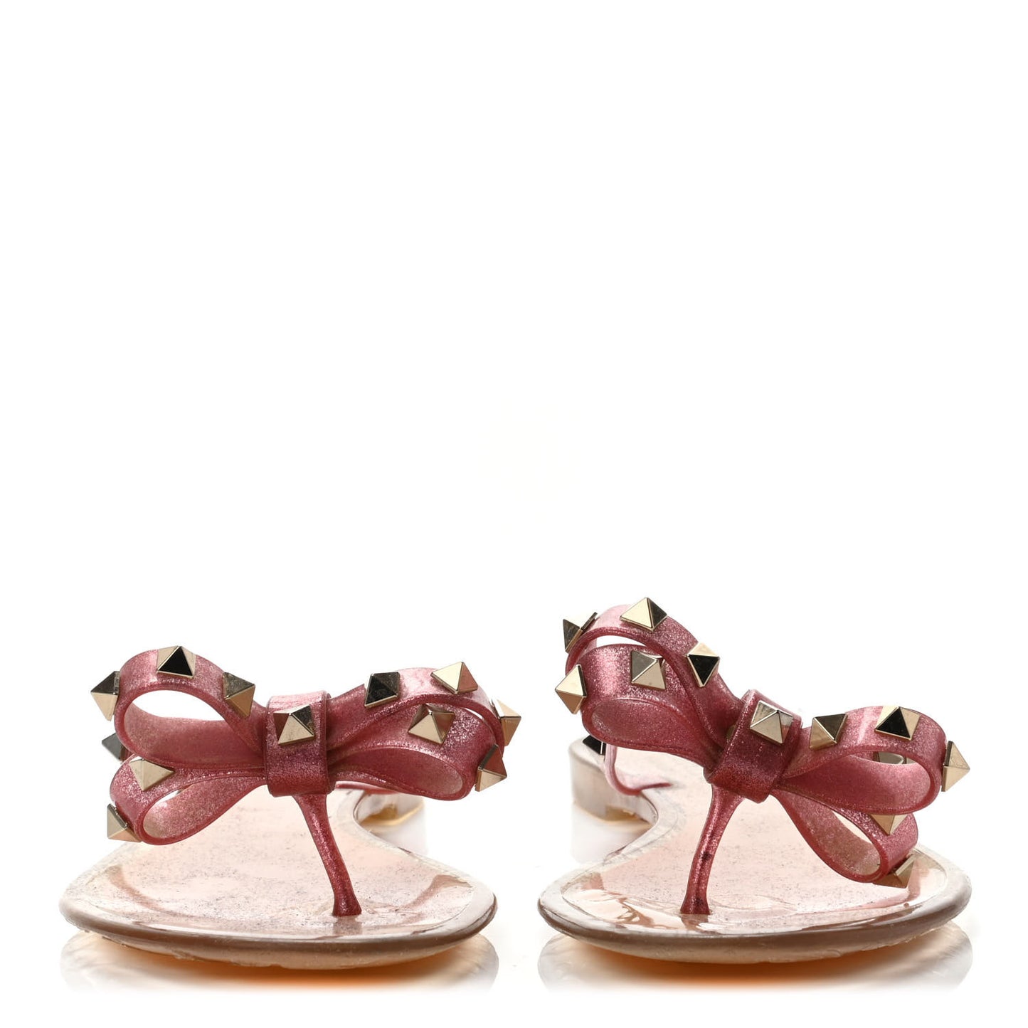 PVC Jelly Glitter Rockstud Bow Thong Sandals 38 Pink
