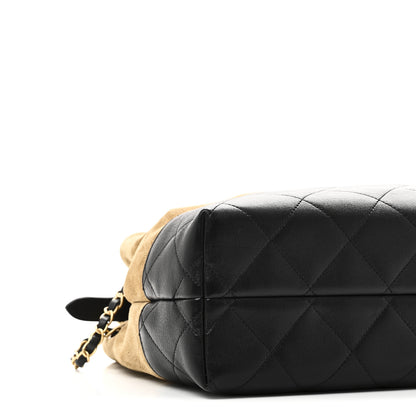 Chanel Suede Calfskin Shiny Lambskin Quilted Small Coco Base Shopping Bag Beige Black 9 of 10