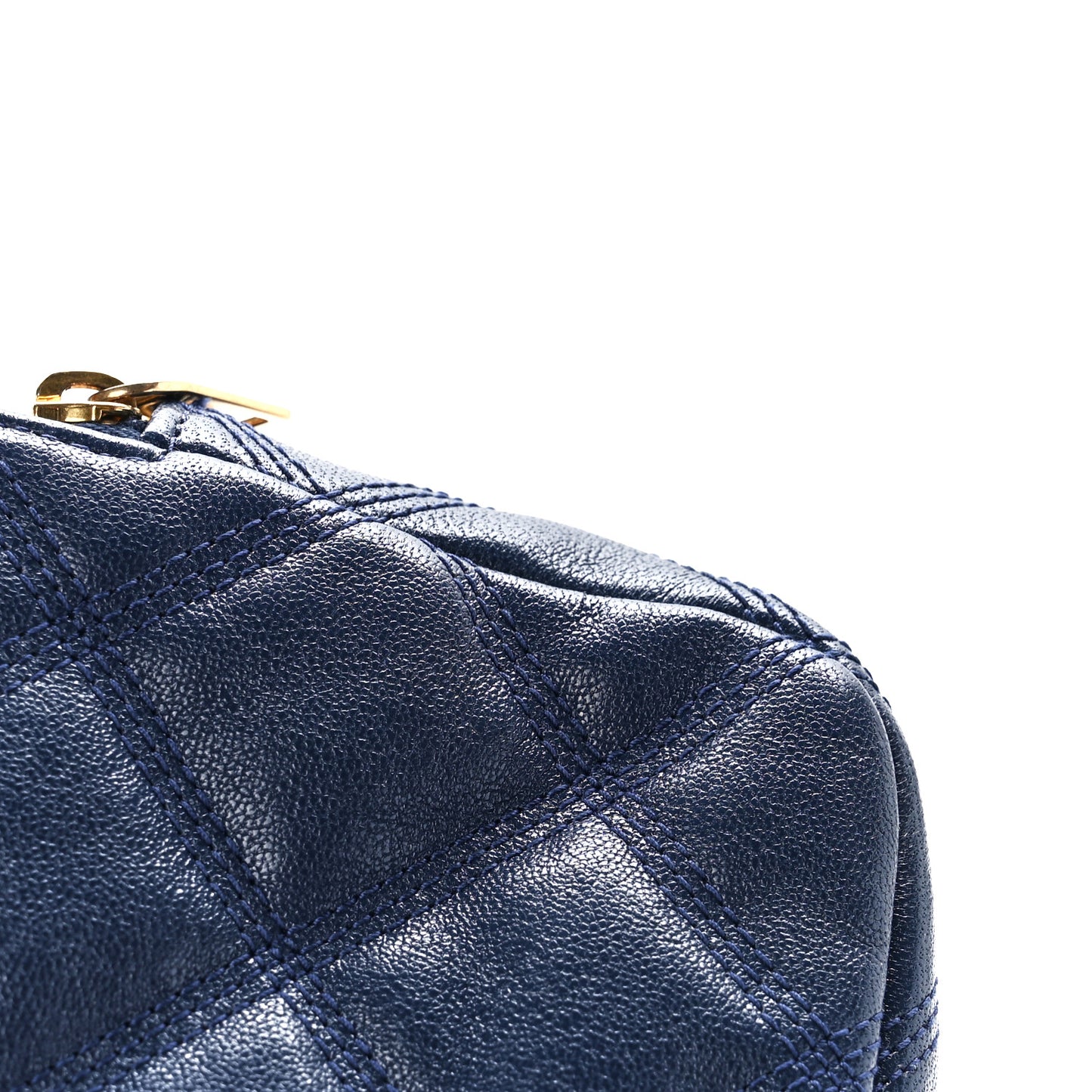 Grained Lambskin Quilted Mini Becky Double Zip Bag Blue Charron