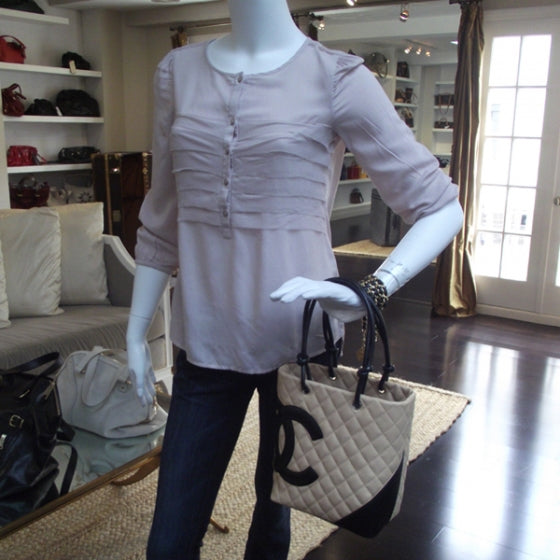 Calfskin Quilted Medium Cambon Tote Beige Black