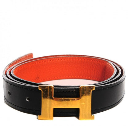 Hermes Box Togo Reversible Polished 18mm H Belt Noir Orange 1 of 14