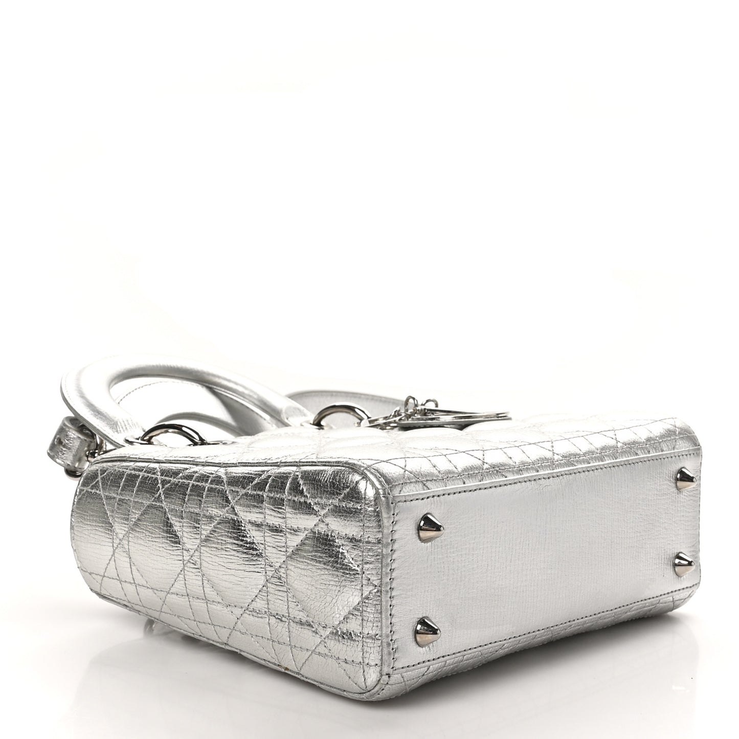 Metallic Grained Calfskin Cannage Small Lucky Badges My Lady Dior Silver