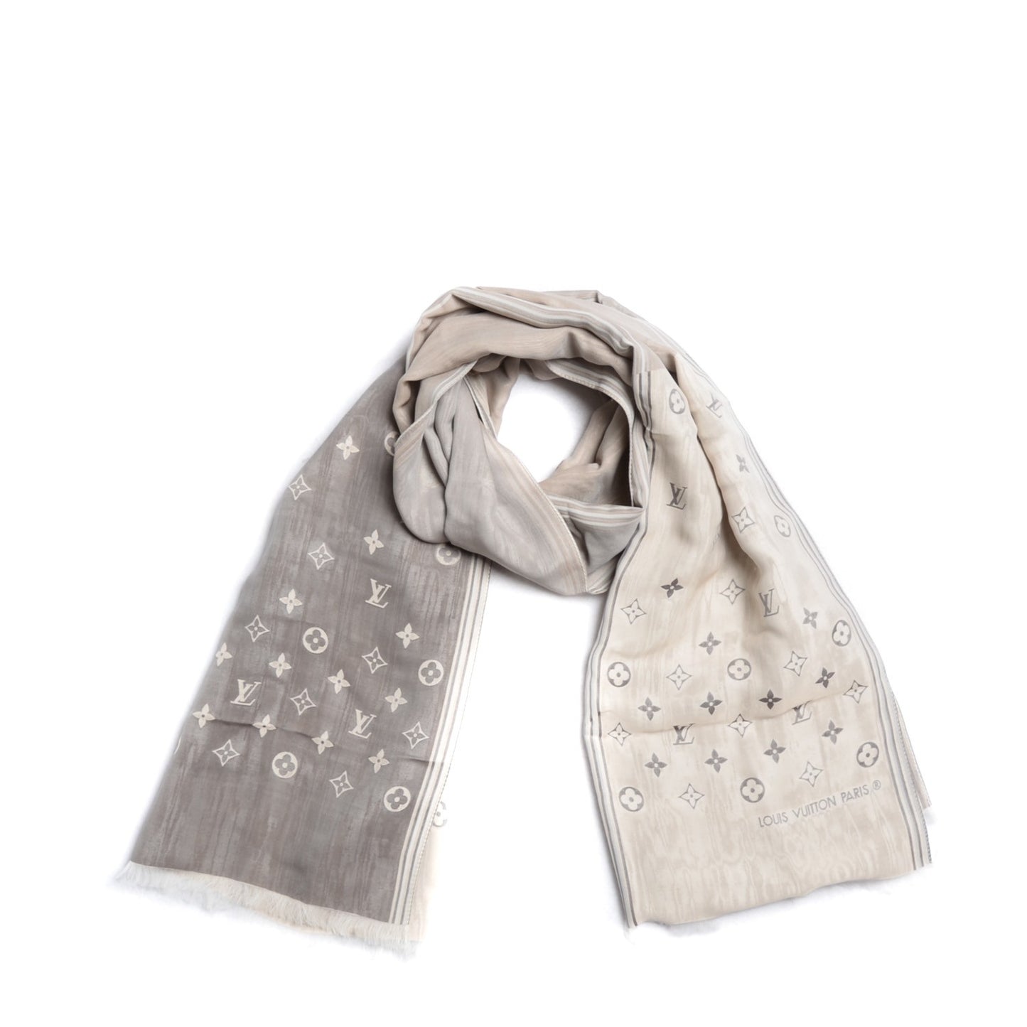 Silk Monogram Reversible Scarf Grey Beige