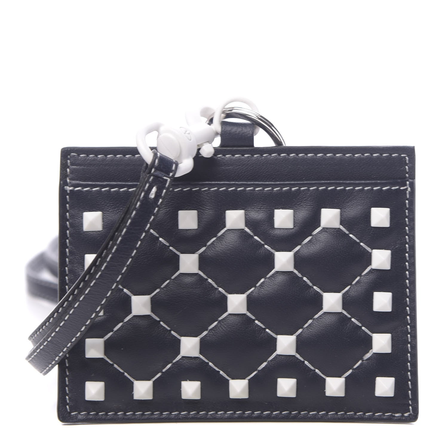 Valentino Garavani Nappa Free Rockstud Spike Badge Holder Marine 1 of 9
