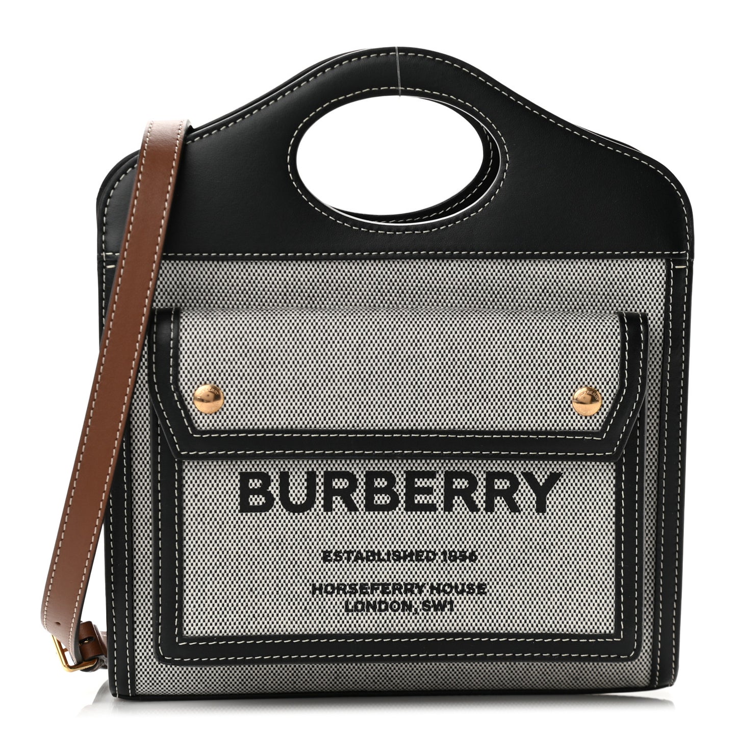 Smooth Calfskin Canvas Two Tone Mini Pocket Bag Black Tan