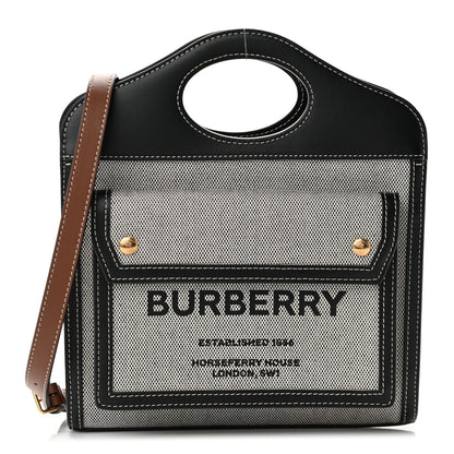 Burberry Smooth Calfskin Canvas Two Tone Mini Pocket Bag Black Tan 1 of 9