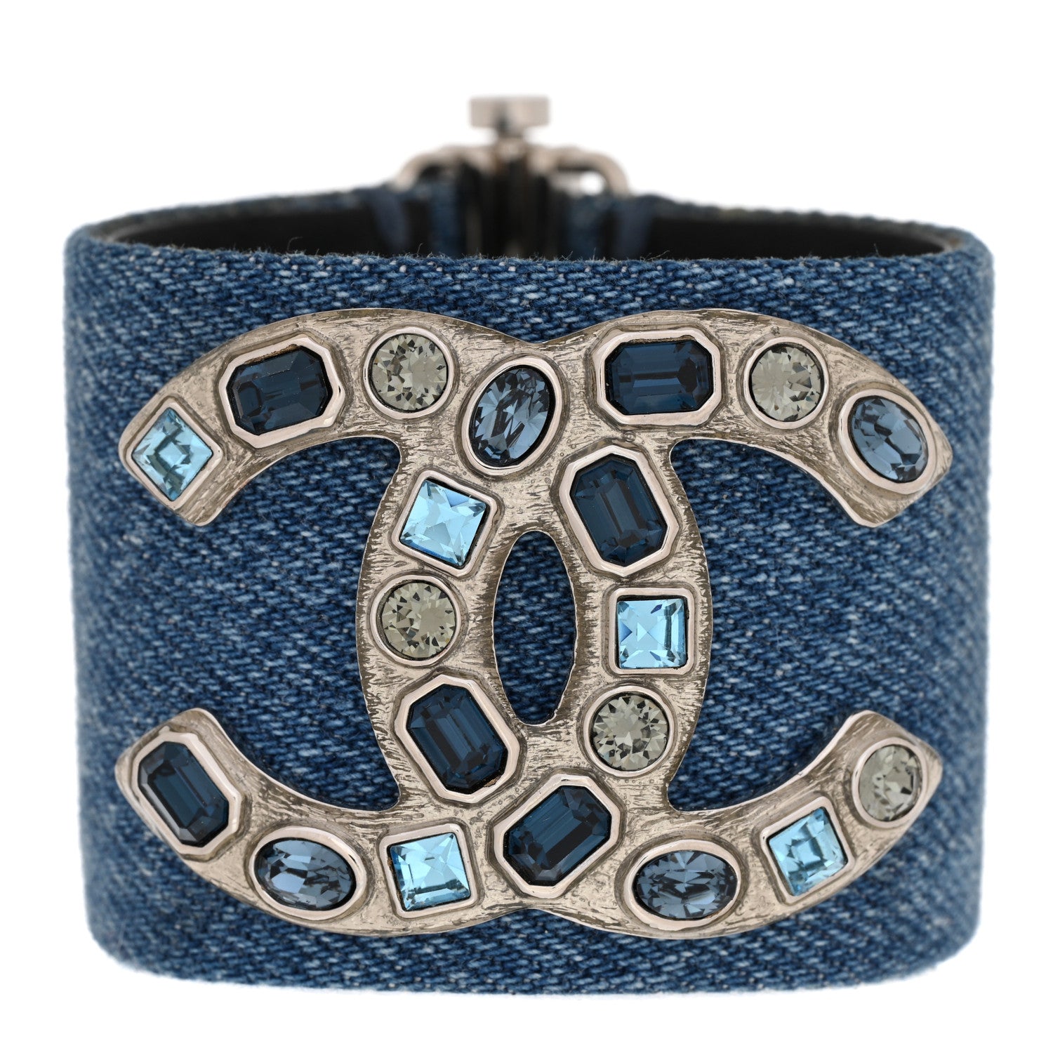 Chanel Denim Crystal CC Cuff Multicolor Blue 1 of 5