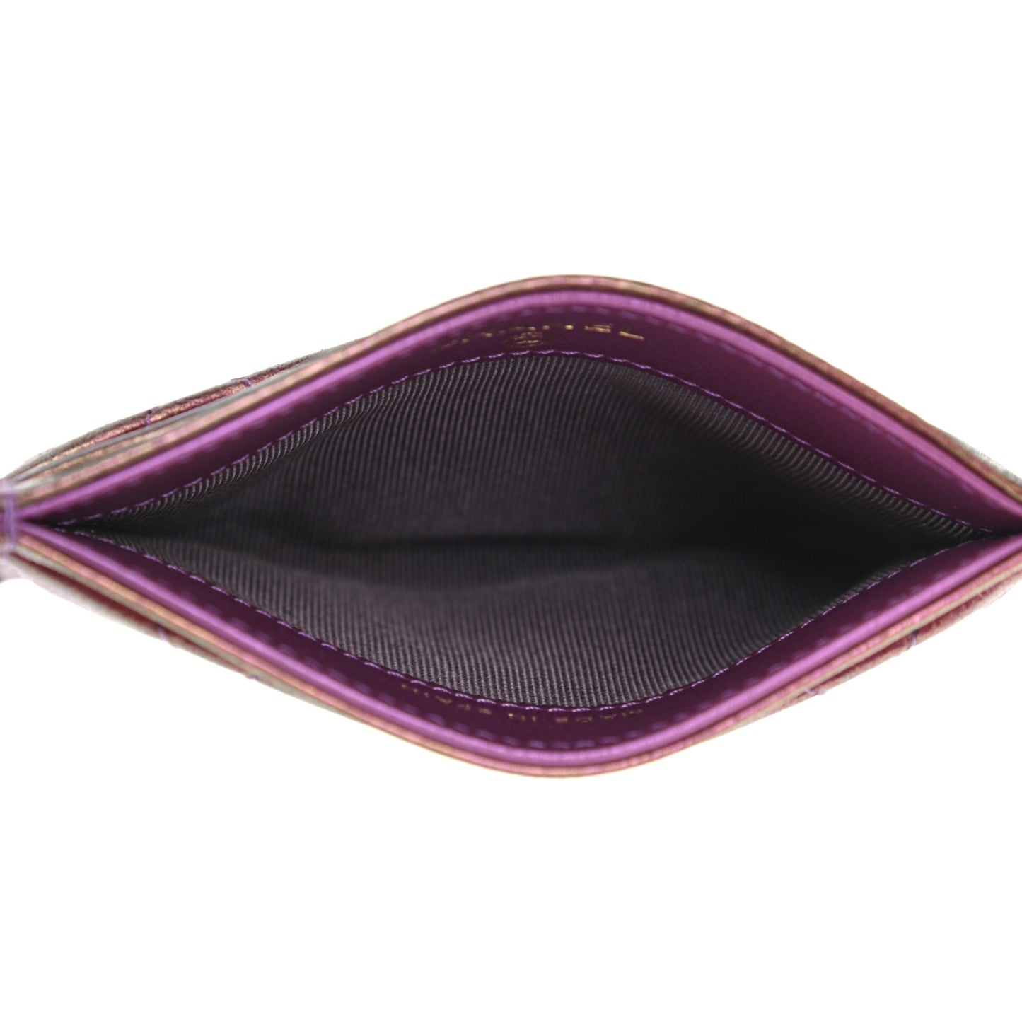 Iridescent Lambskin Quilted Card Holder Purple