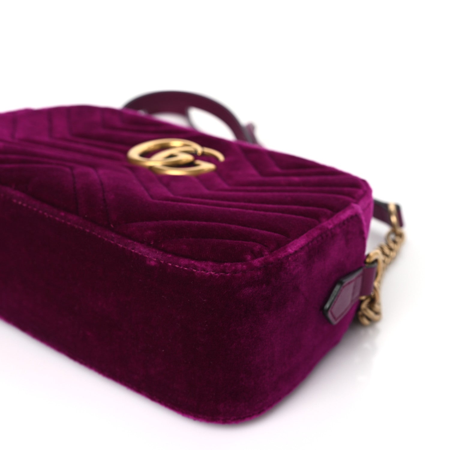 Gucci Velvet Matelasse Small GG Marmont Chain Shoulder Bag Fuchsia Violet Cyclamen 9 of 9
