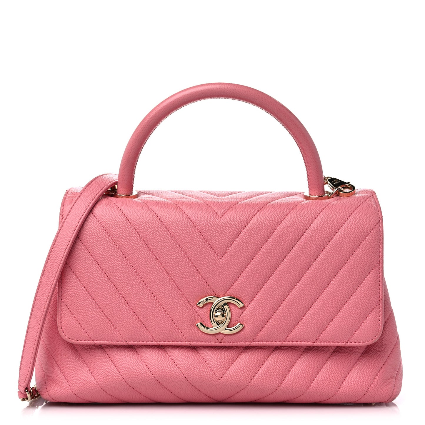Caviar Chevron Quilted Small Coco Handle Flap Pink