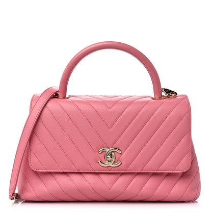 Chanel Caviar Chevron Quilted Small Coco Handle Flap Pink 1 of 12