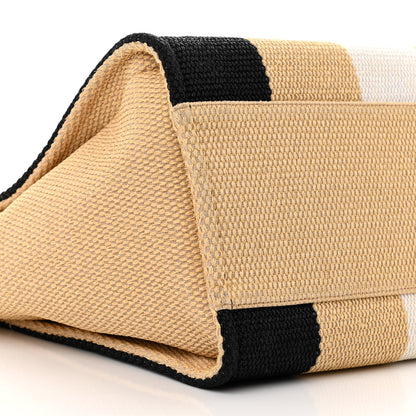 Chanel Straw Raffia Calfskin Striped Medium Deauville Tote Black Beige Ivory 9 of 16