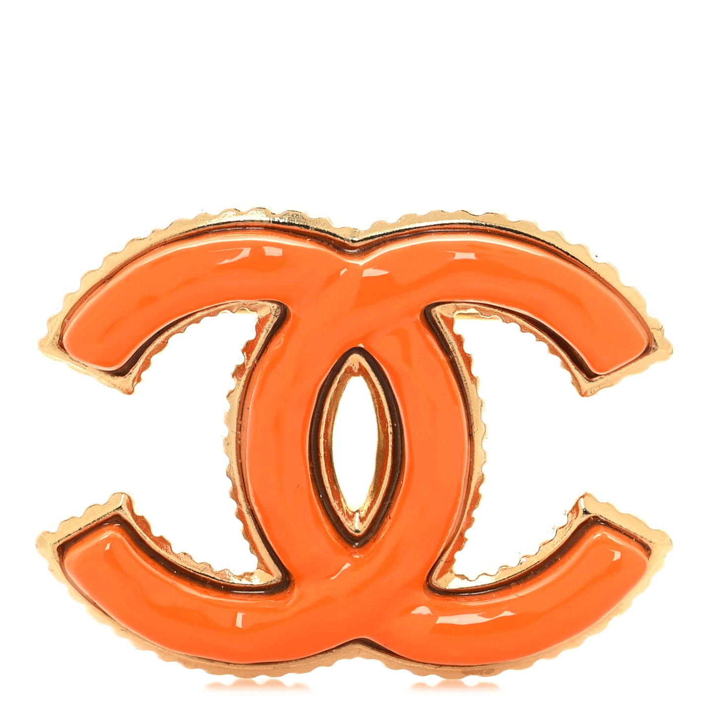 Metal Enamel CC Brooch Gold Orange
