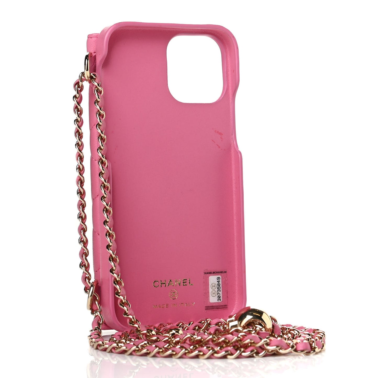 Lambskin Quilted iPhone XII Pro Case With Chain Pink