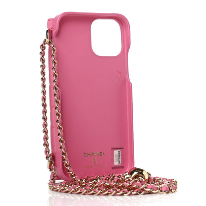 Chanel Lambskin Quilted iPhone XII Pro Case With Chain Pink 2 of 5