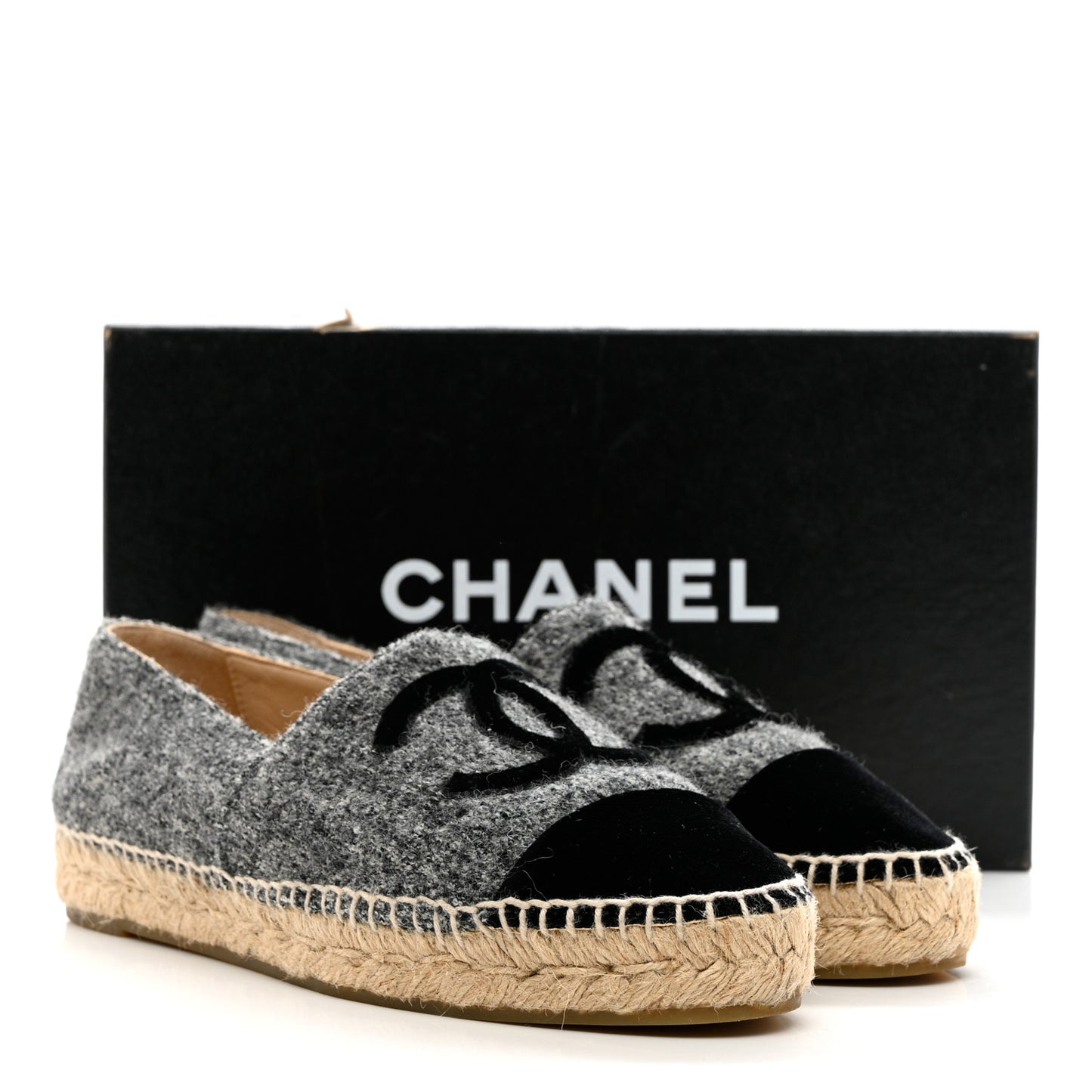 Tweed Velvet CC Espadrilles 39 Grey Black