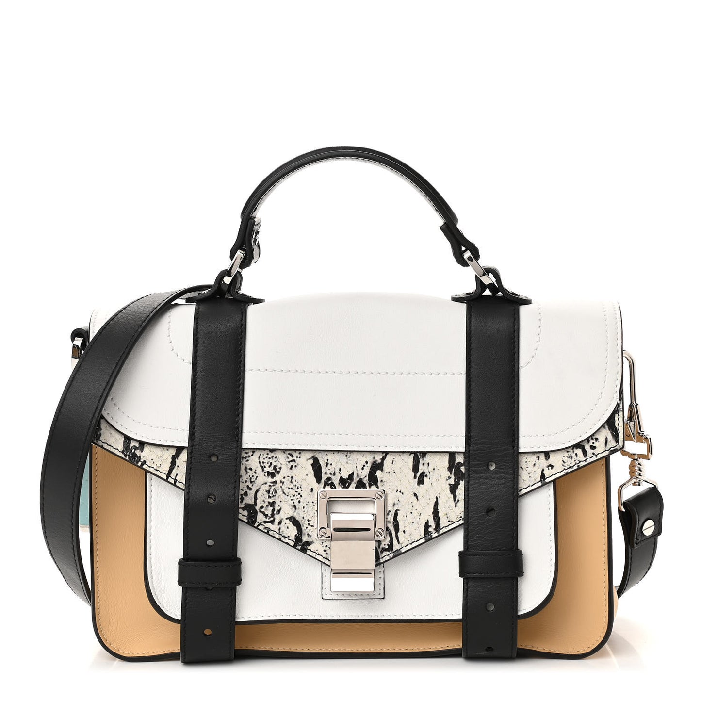 Lambskin Snakeskin Embossed Tiny PS1 Satchel Black Sand