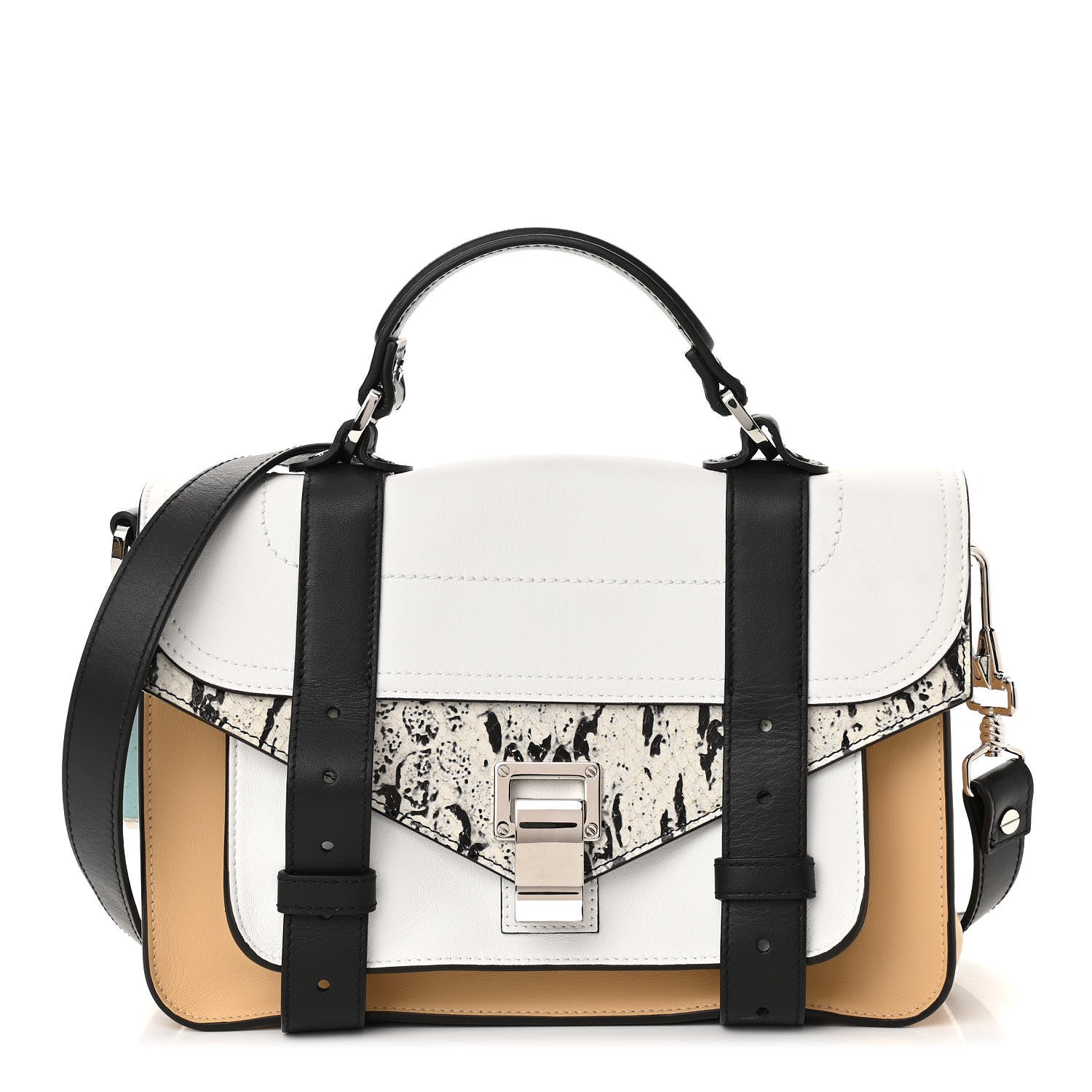 Proenza Schouler Lambskin Snakeskin Embossed Tiny PS1 Satchel Black Sand 1 of 10