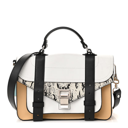 Proenza Schouler Lambskin Snakeskin Embossed Tiny PS1 Satchel Black Sand 1 of 10