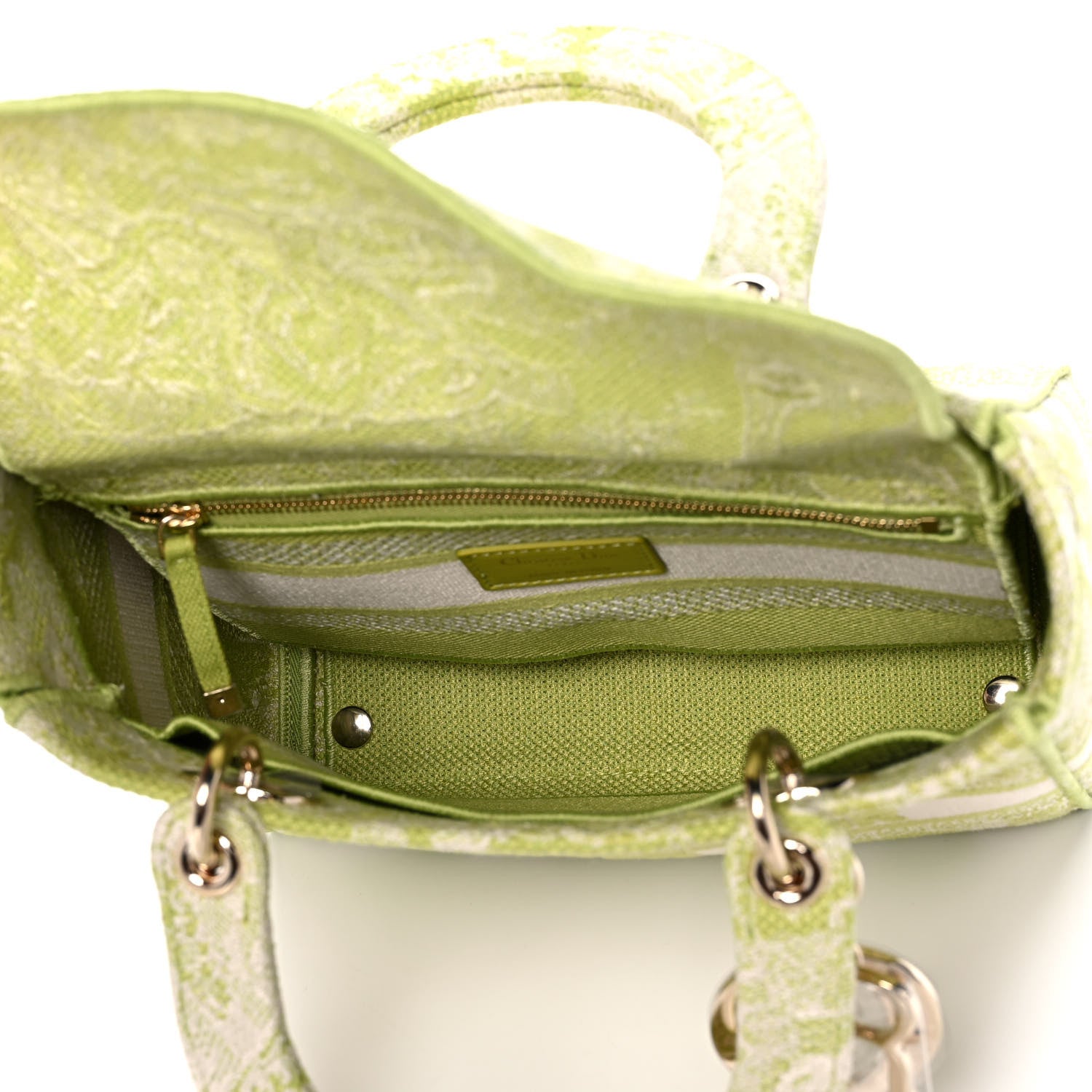 Christian Dior Canvas Toile De Jouy Reverse Embroidered Medium Lady D-Lite Green 4 of 14