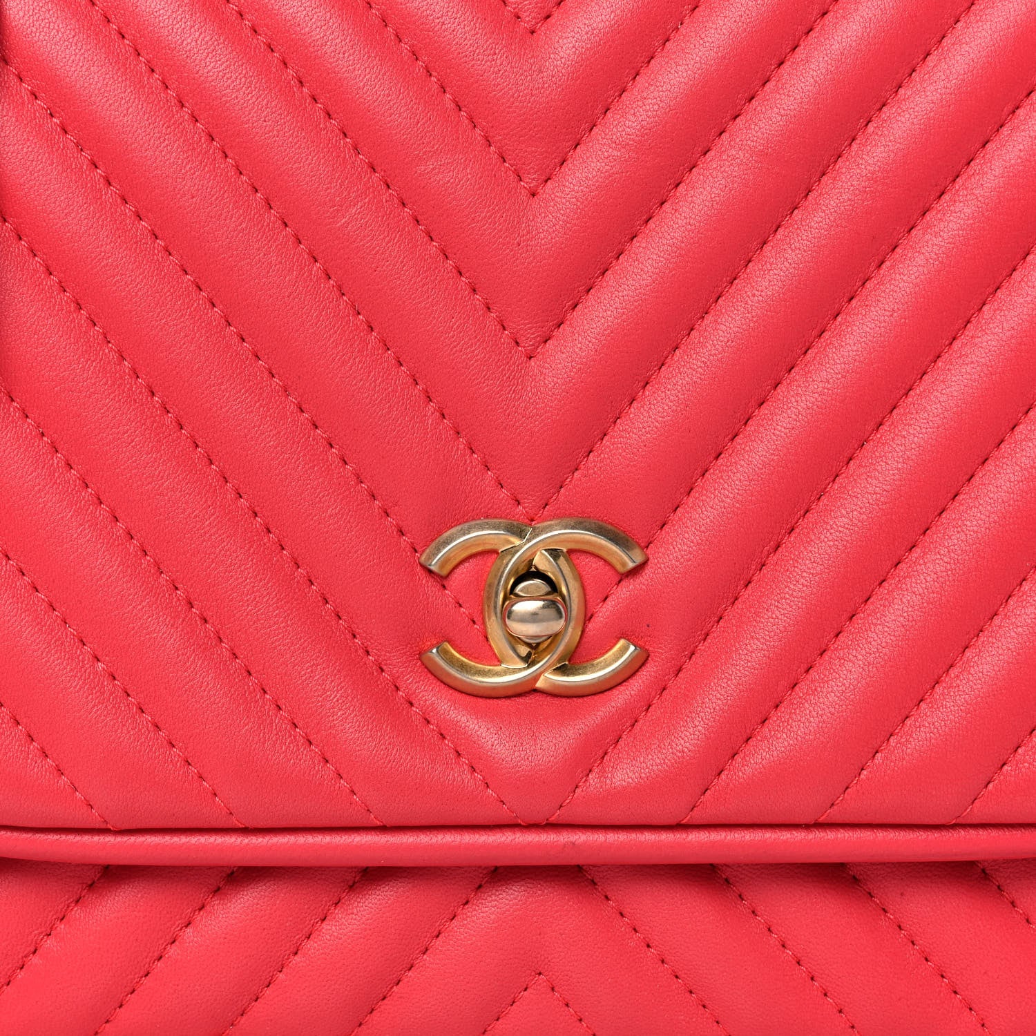 Chanel Lambskin Reverse Chevron Quilted Round Top Handle Flap Red 9 of 15