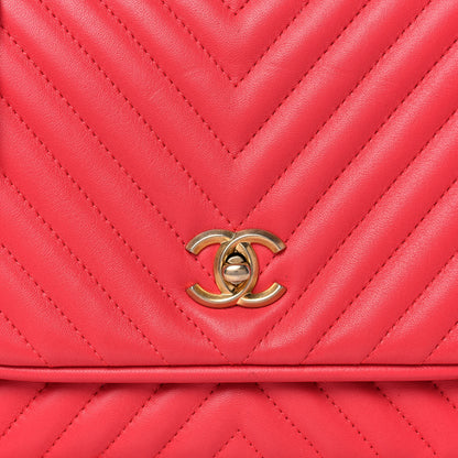 Chanel Lambskin Reverse Chevron Quilted Round Top Handle Flap Red 9 of 15