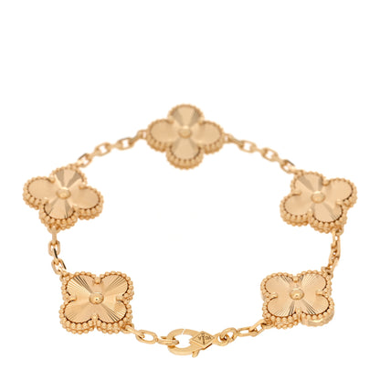 Van Cleef & Arpels 18K Yellow Gold 5 Motifs Guilloche Vintage Alhambra Bracelet 2 of 5