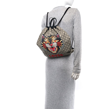 Gucci GG Supreme Monogram Angry Cat Drawstring Backpack 2 of 10
