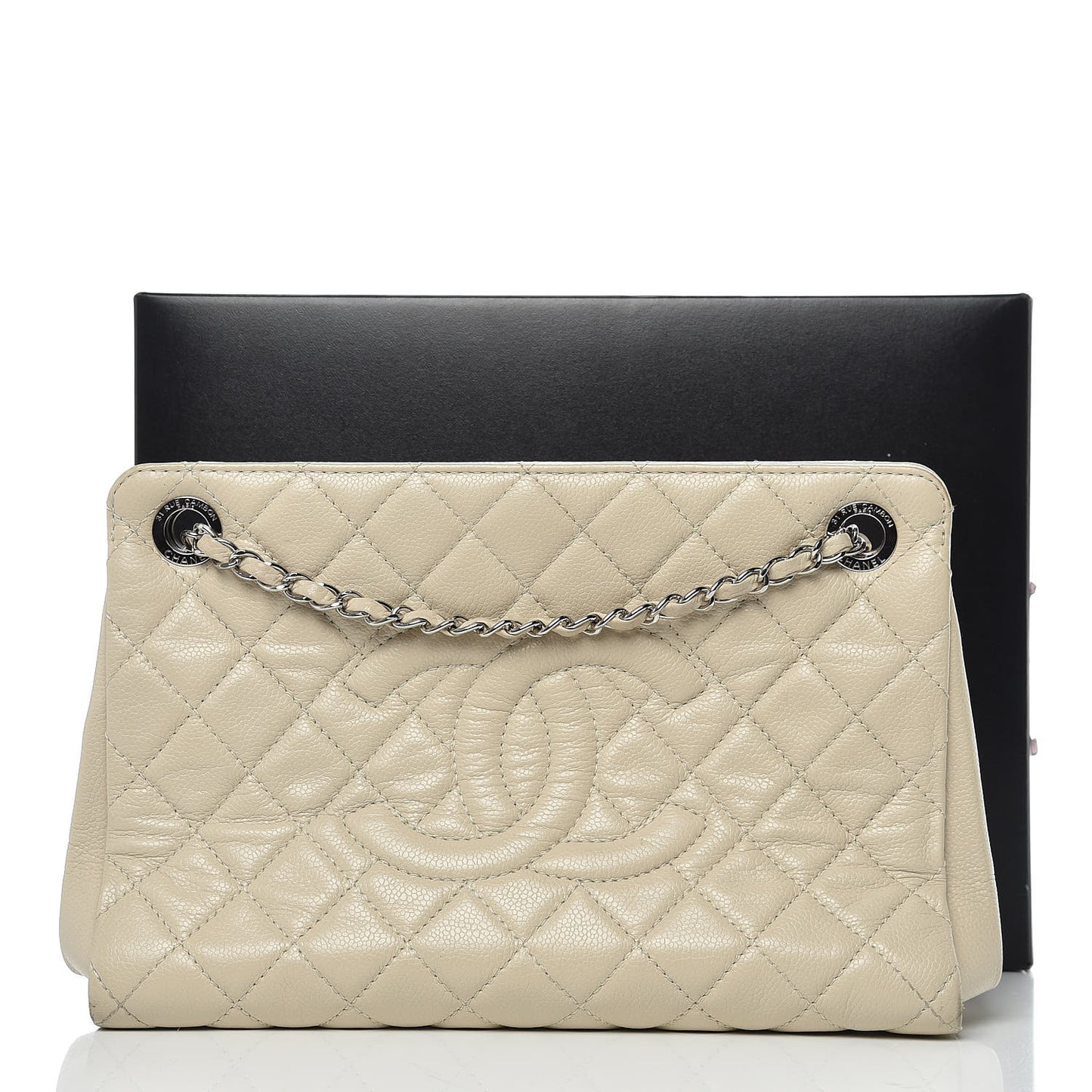 Caviar Quilted Timeless CC Shopping Tote Beige Clair