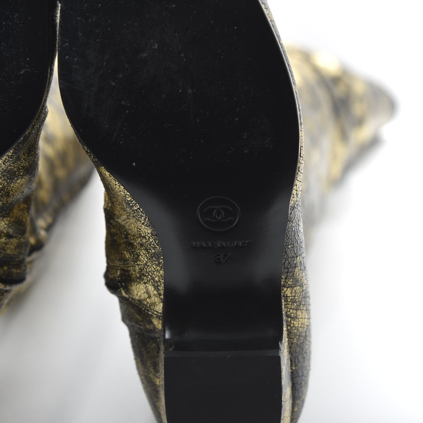Metallic Lambskin Over the Knee Boots 37 Gold Black