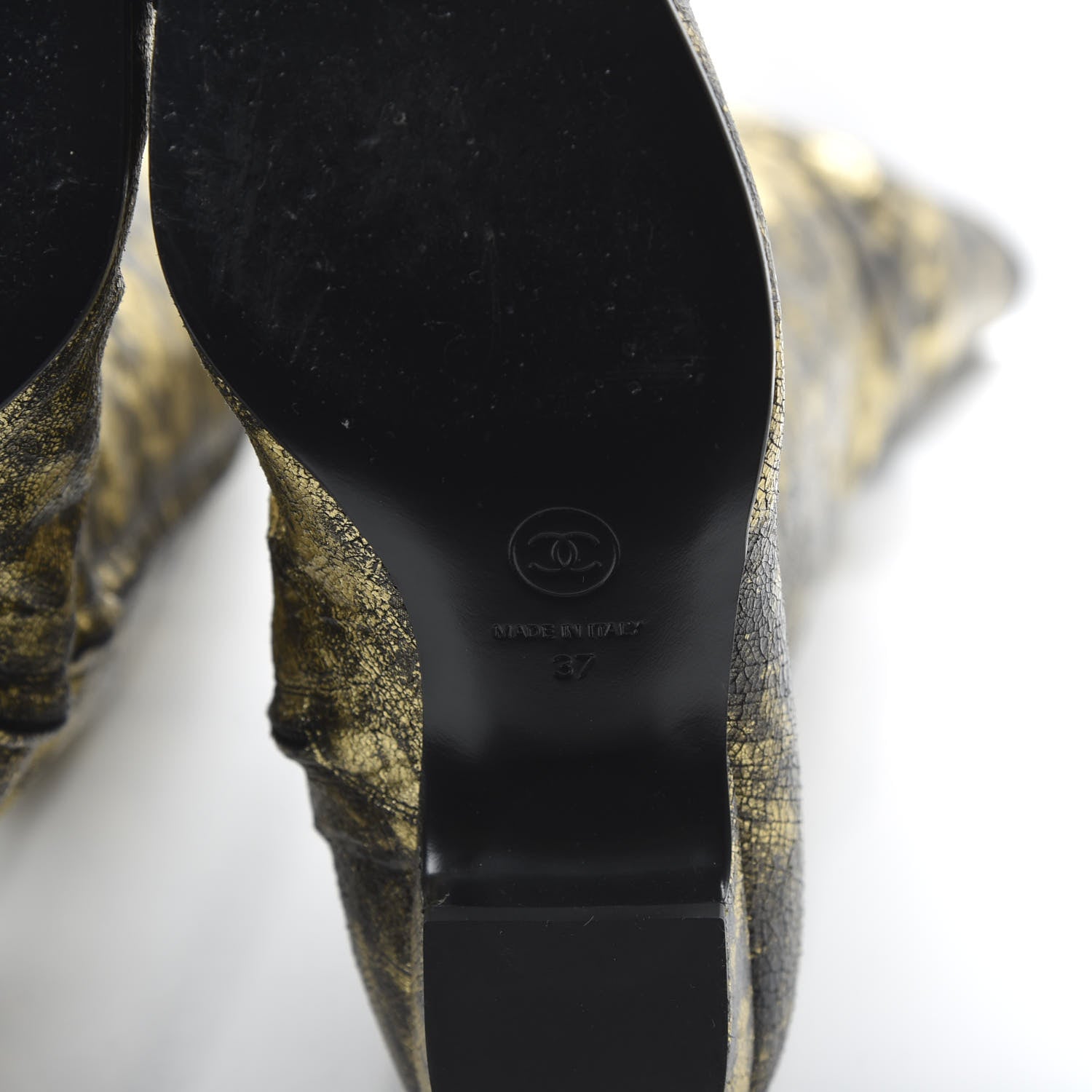 Chanel Metallic Lambskin Over the Knee Boots 37 Gold Black 6 of 7