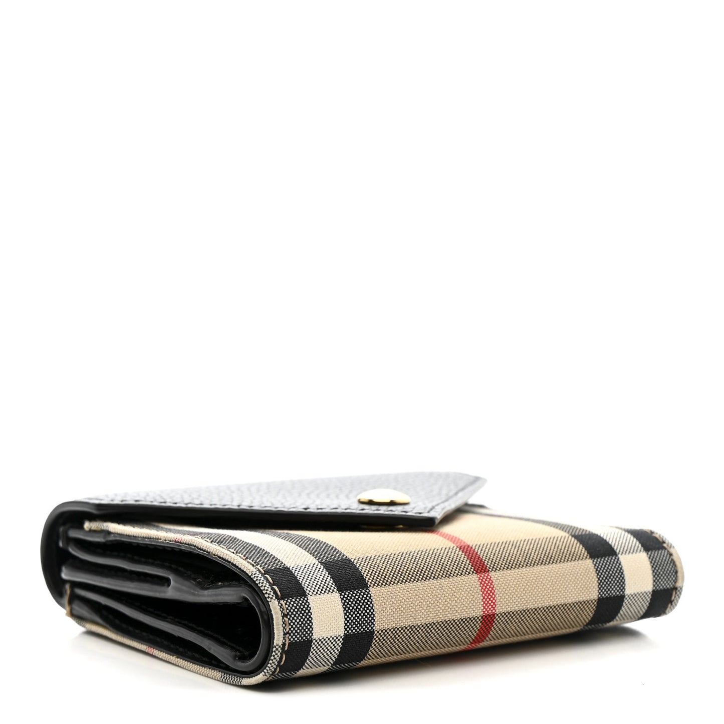 Grainy Calfskin Vintage Check Lila Tri-Fold Wallet Black