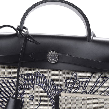 Hermes Vache Hunter Toile H Pegase Pop Herbag Zip Retourne 31 PM Bleu Indigo Ecru Black 6 of 12