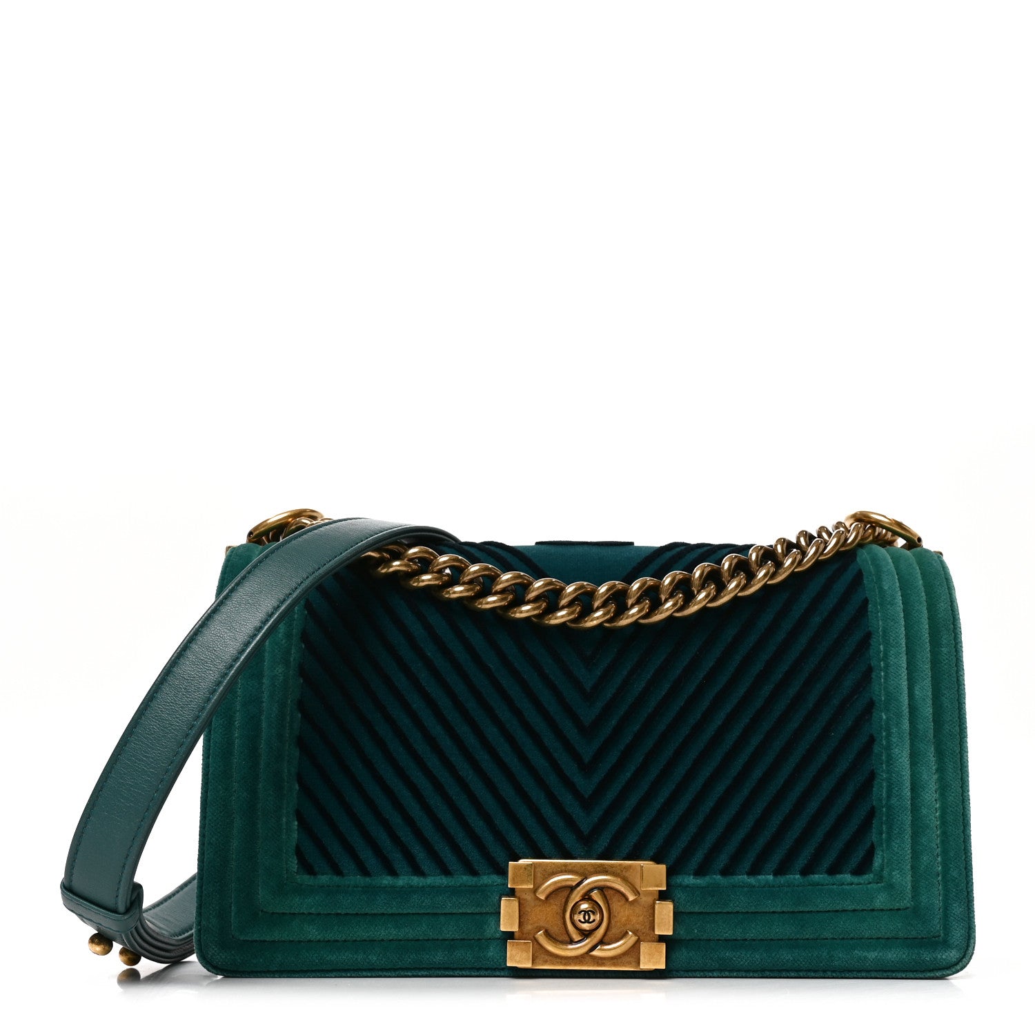 Chanel Velvet Chevron Quilted Medium Boy Flap Peacock Blue 1 of 10