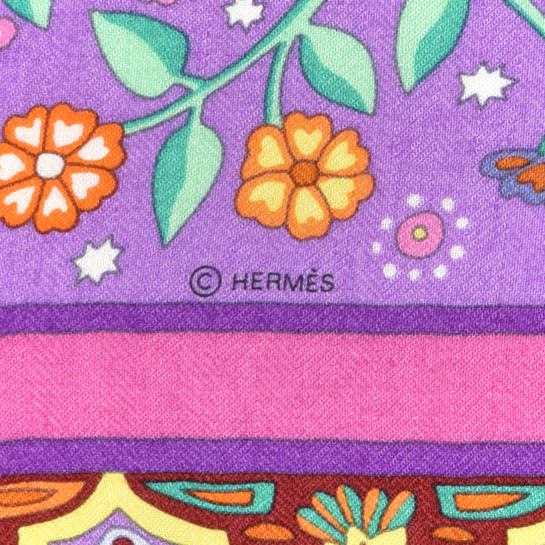 Hermes Cashmere Silk Aux Portes Du Palais Shawl 140 Violet Orange Vert 4 of 5