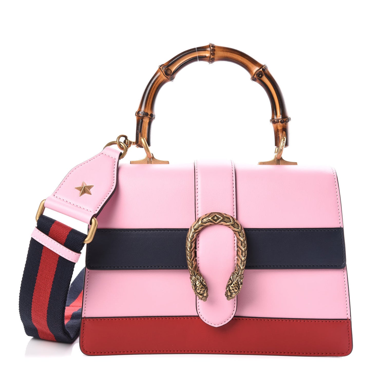 Moon Calfskin Web Medium Dionysus Bamboo Top Handle Bag Sugar Pink Blue Agata Hibiscus Red