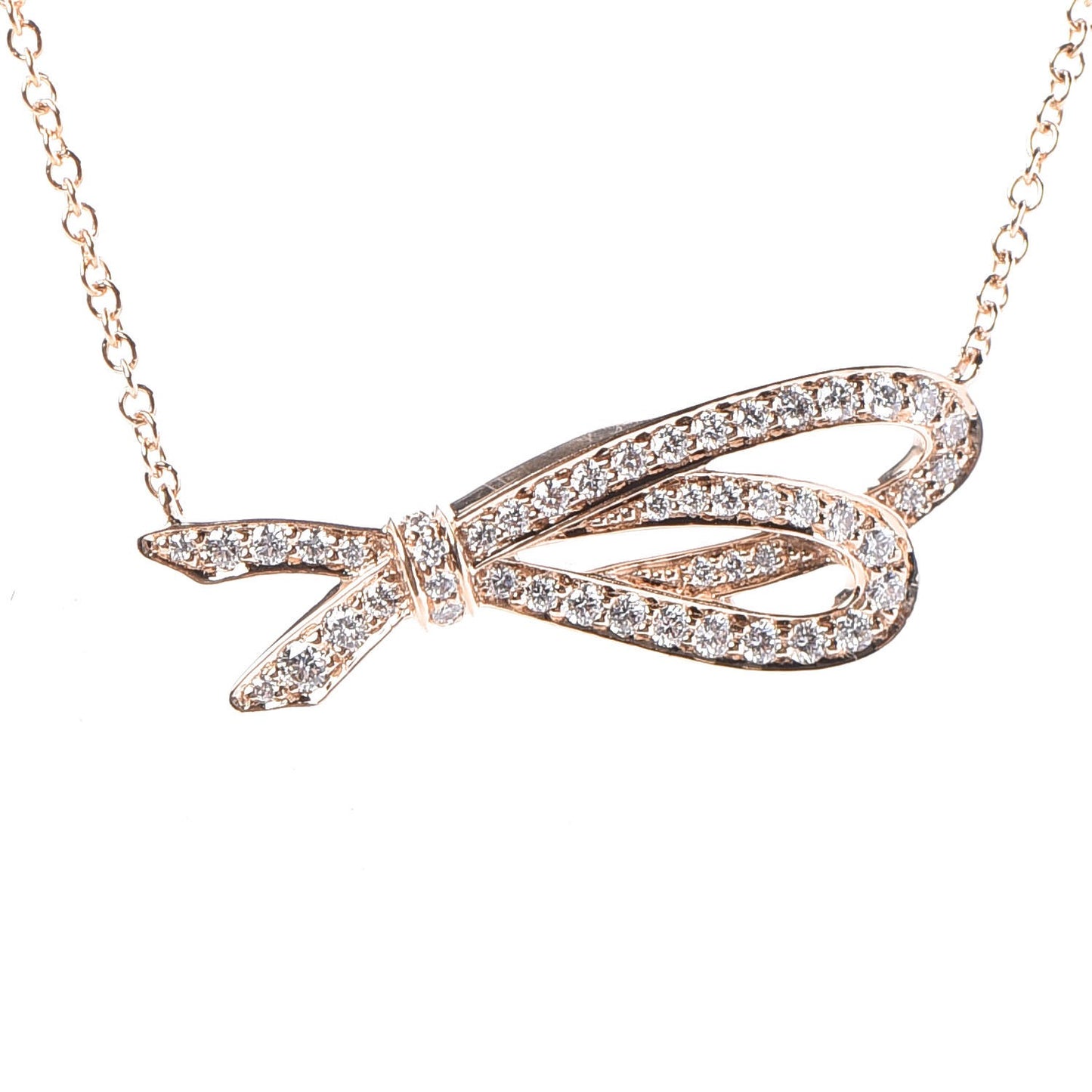 18K Rose Gold Diamond Bow Pendant Necklace