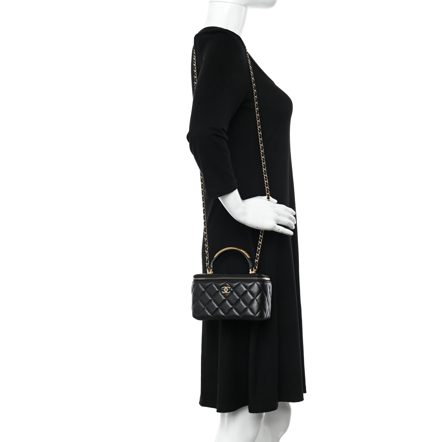 Chanel Lambskin Quilted Metal Small Top Handle Vanity Case With Chain Black 2 of 12