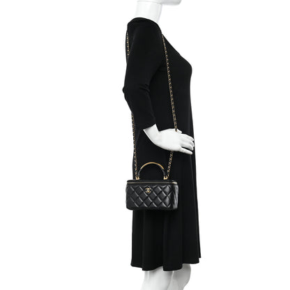 Chanel Lambskin Quilted Metal Small Top Handle Vanity Case With Chain Black 2 of 12