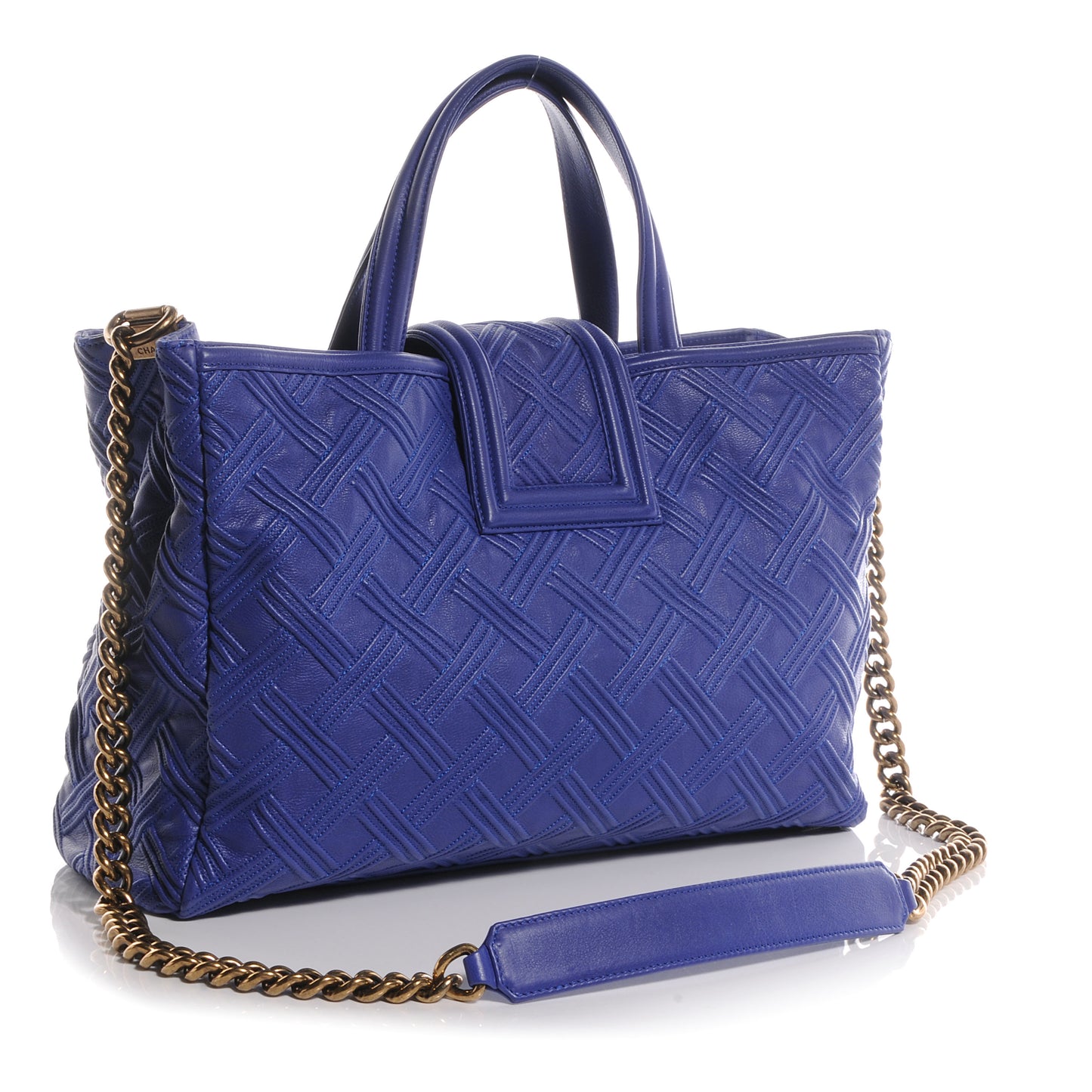 Leather Large Retro Girl Shopping Tote Blue
