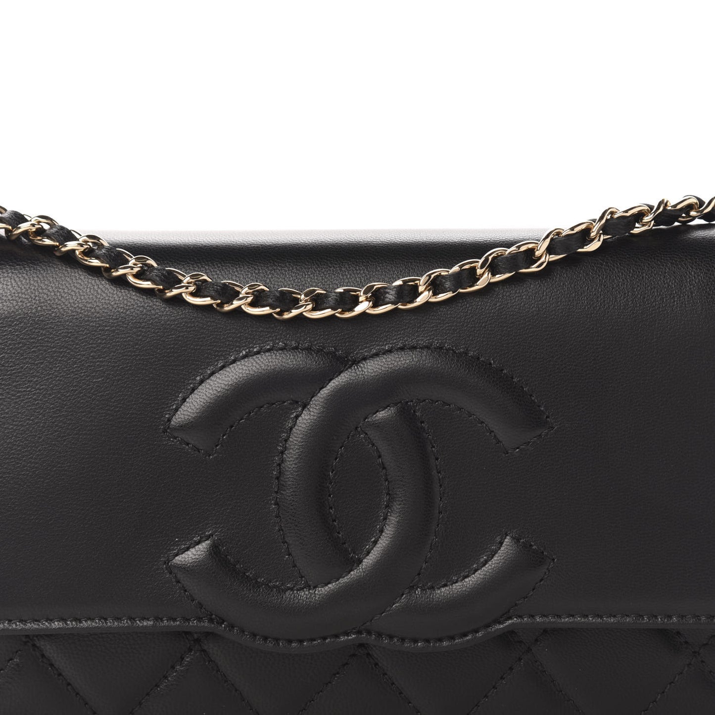 Goatskin Quilted Timeless CC Wallet On Chain WOC Black