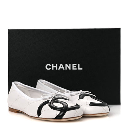 Chanel Lambskin Quilted CC Cambon Ballet Flats 36.5 Black White 11 of 11