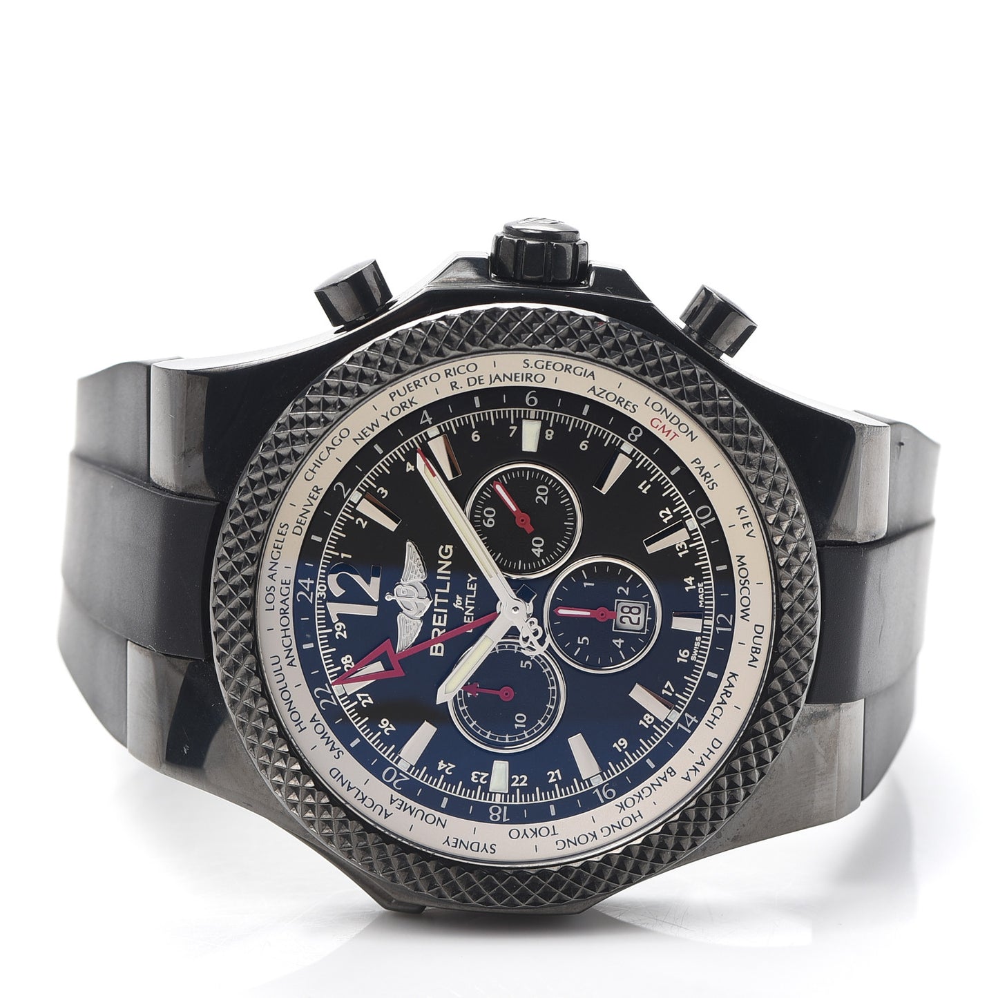 Carbon Steel Rubber 49mm Bentley GMT Chronograph Limited Edition Automatic Watch Black M47362