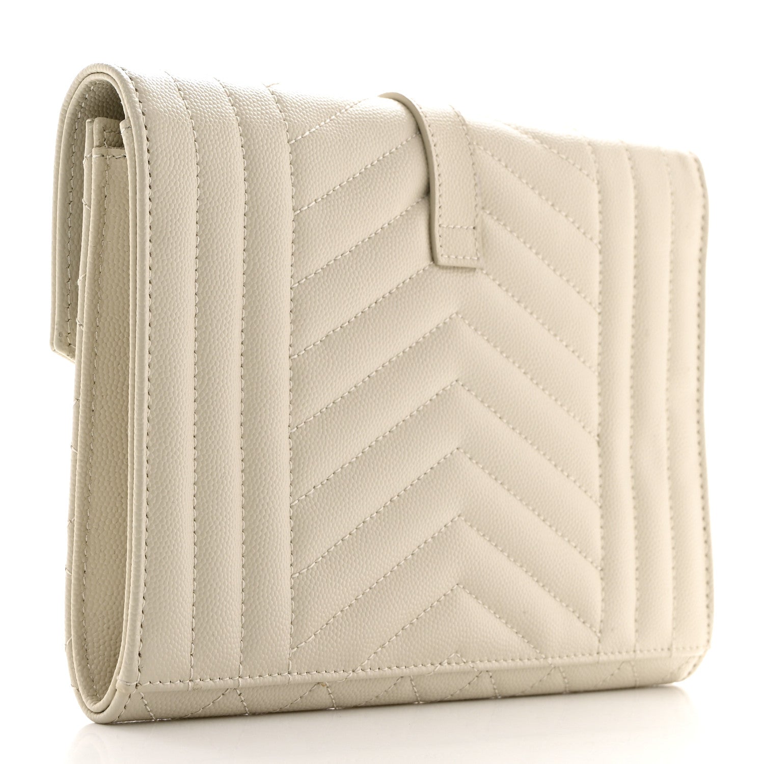 Saint Laurent Grain De Poudre Textured Mixed Matelasse Triquilt Monogram Clutch Blanc Vintage 3 of 8