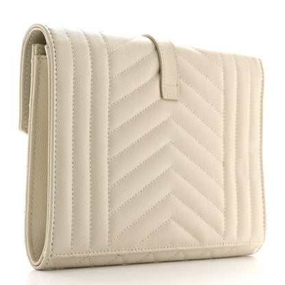 Saint Laurent Grain De Poudre Textured Mixed Matelasse Triquilt Monogram Clutch Blanc Vintage 3 of 8