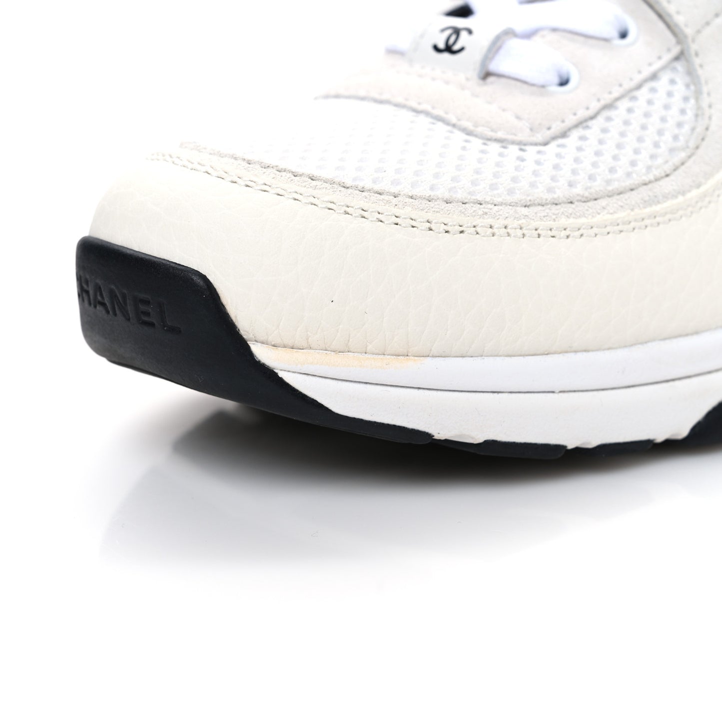 Mesh Suede Calfskin Grained Calfskin Womens CC Sneakers 40 White Black