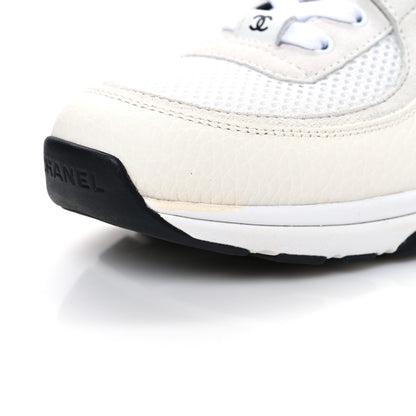 Chanel Mesh Suede Calfskin Grained Calfskin Womens CC Sneakers 40 White Black 10 of 11