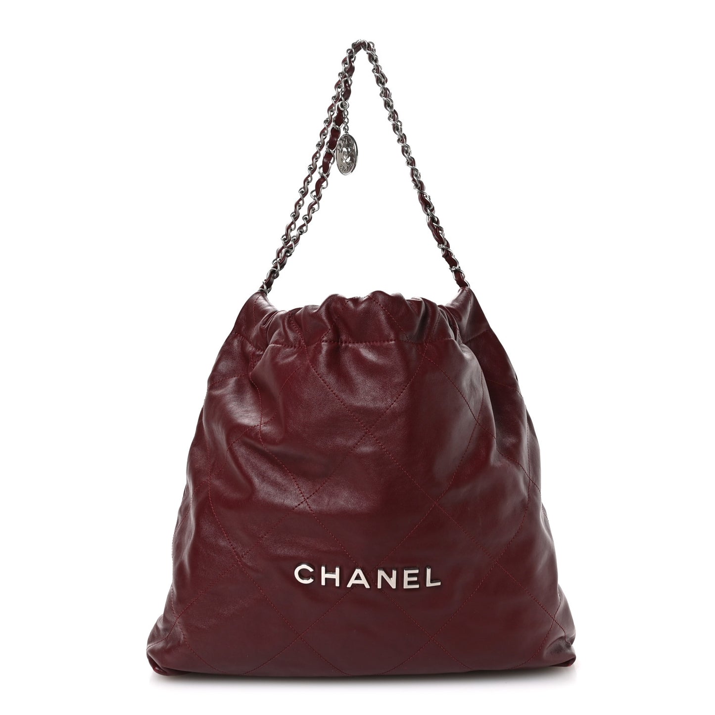 Shiny Calfskin Quilted Chanel 22 Burgundy